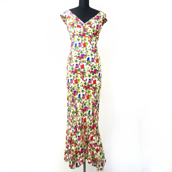 NWOT Saloni 90s Daphne-C Garden Party Silk Floral Slip Maxi Dress - Picture 2 of 16
